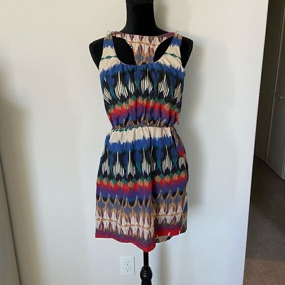 City Triangles Colorful Ikat Print Sleeveless Dress – Elastic Waist Mini Dress S - Picture 2 of 4